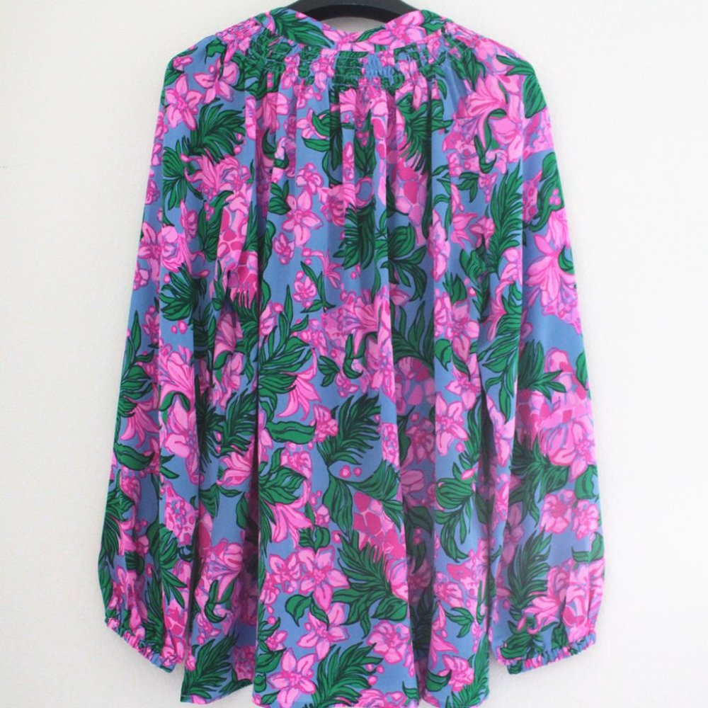 Lilly Pulitzer Elsa Silk Top, Cerise Pink Safari Sunset, Size L - Picture 6 of 8
